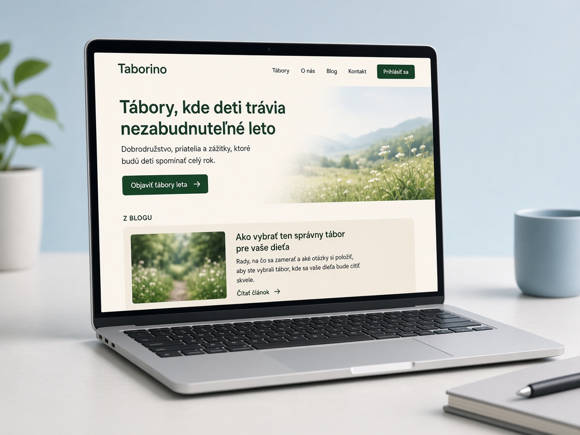 Notebook s náhľadom webu Taborino